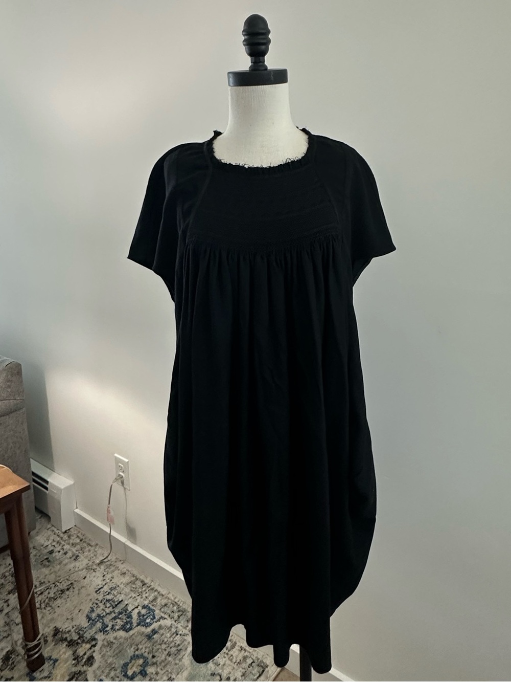 Black Smocked Yoke Short Sleeve Dress by Gary Graham